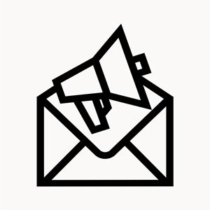Icon: Megaphon kommt aus einem Briefcouvert